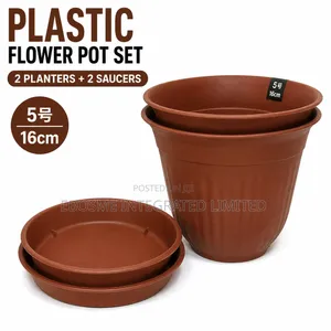 2pcs Plastic Flower Pots With 2 Matching Saucers – 16cm