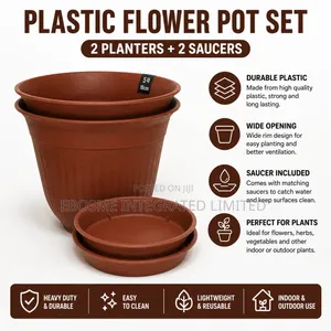 2pcs Plastic Flower Pots With 2 Matching Saucers – 16cm