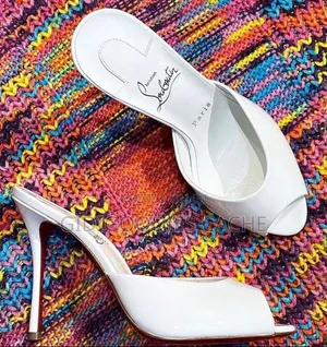 Louboutin White Patent Peep-Toe Mule Heels Size 37-42