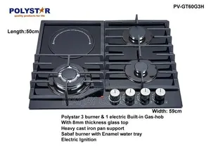 POLYSTAR 3 Gas + 1 Hotplate Built-in Glass Hob | PV-GT60G3H