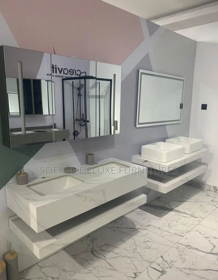 Double Basin Mirror With Cabinet