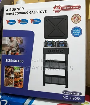 CROWN STAR 4-Burner Standing Gas Stove 50x50cm | Double Shelf