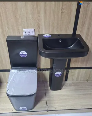 Black Water Closet and Pedestal Wash Basin Sink Set