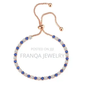 Blue Tennis Bracelet Crystal Rhinestone Rose Gold Adjustable Bracelet