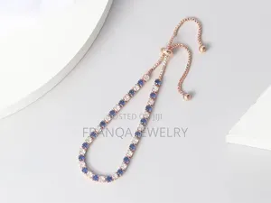 Blue Tennis Bracelet Crystal Rhinestone Rose Gold Adjustable Bracelet