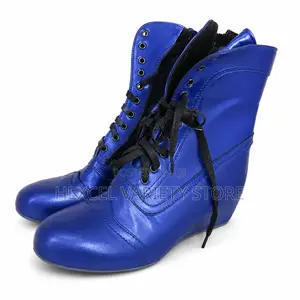 Luxury Blue Lace-Up Heeled Ankle Boots for Ladies