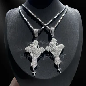 VVS 1 Moissanite Sterling Silver 925 Double Cross Prayer Necklace