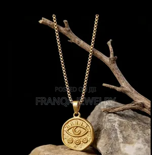 Gold Celestial Evil Eye & Sun Moon Pendant Stainless Steel Necklace