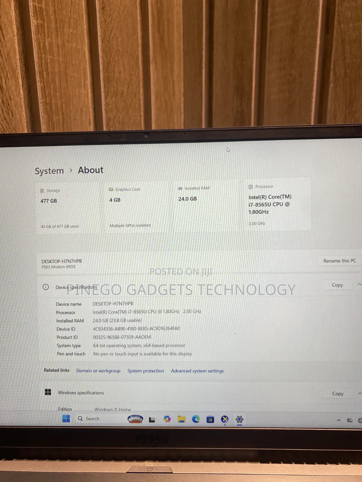 Laptop MSI 16GB Intel Core i7 SSD 512GB