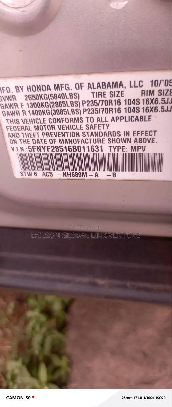 Honda Pilot EX 4x2 (3.5L 6cyl 5A) 2006 Silver