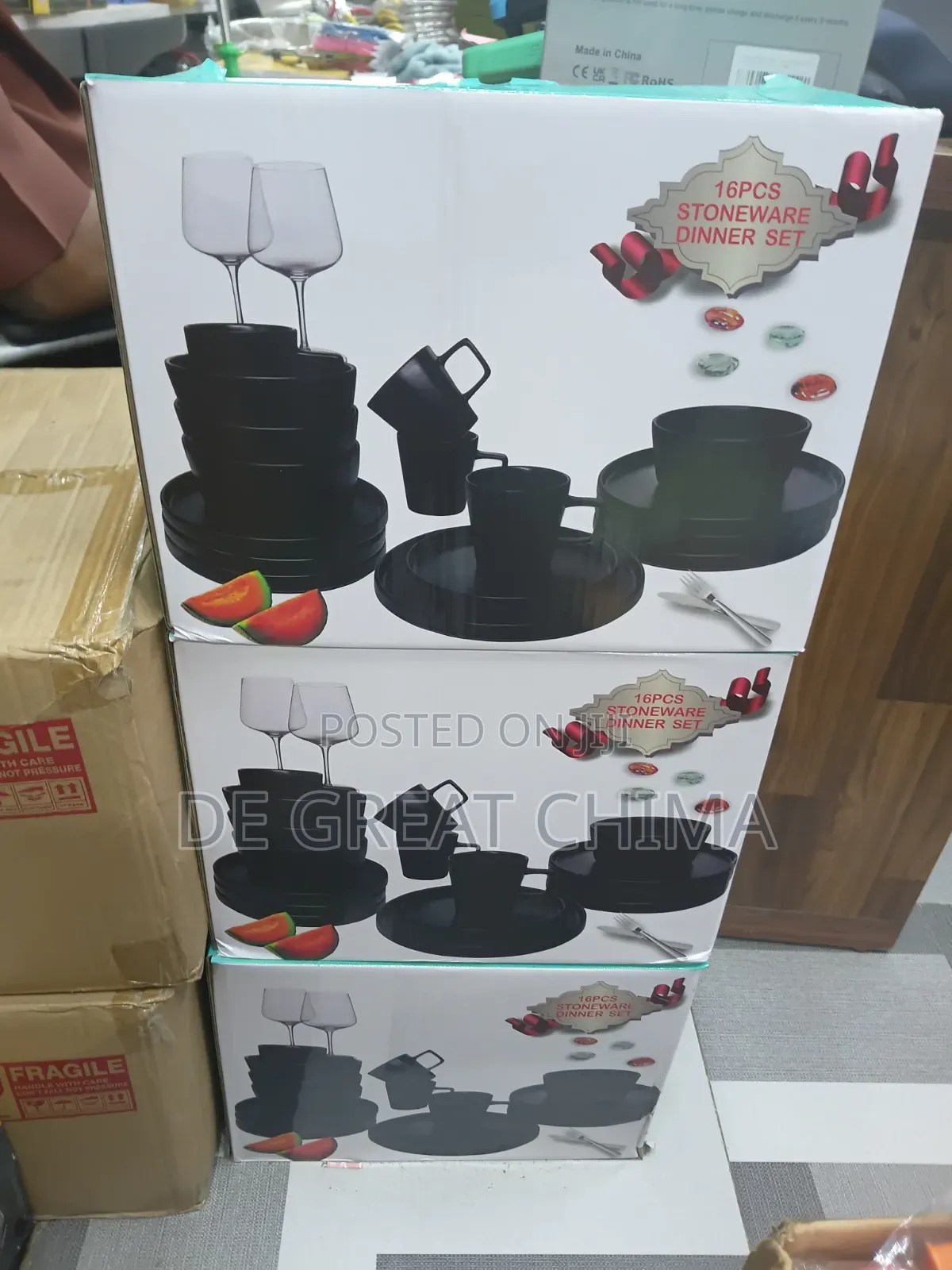 16pcs Dinner Set Plate Black