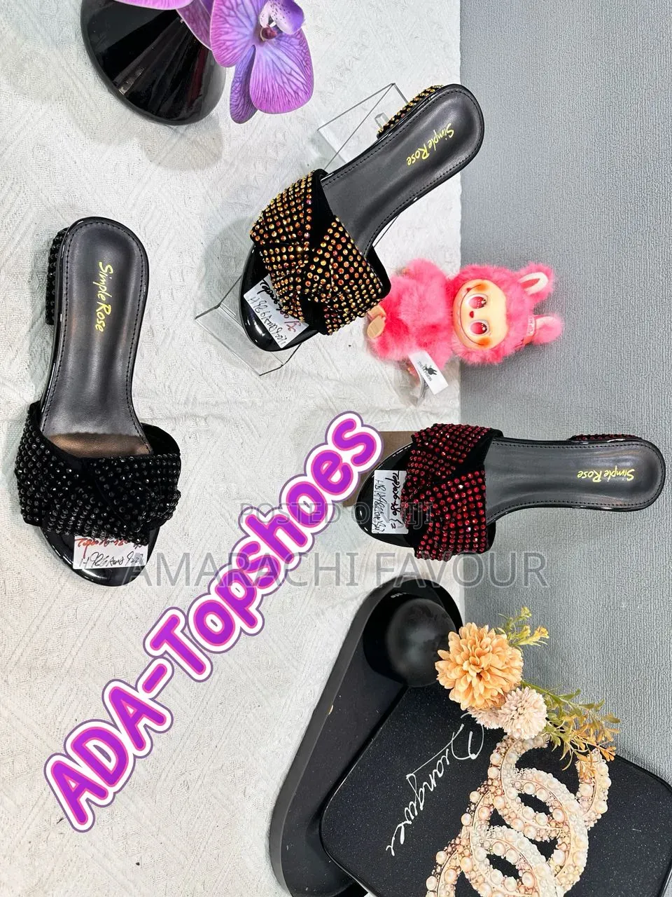 Premium Simple Rose Rhinestone Heeled Slippers