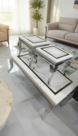 Marble  Center  Table With 2 Side Stools ( Versace  Pattern Designed)
