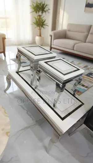 Marble  Center  Table With 2 Side Stools ( Versace  Pattern Designed)