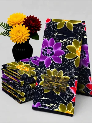 Black Floral Lamborghini Gold Ankara - Purple Flower Ankara 6 Yards,