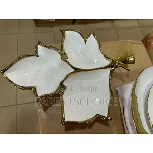 Decorative Leaf-Shaped Appetizer Plate With Gold Rim