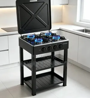 CROWN STAR 4-Burner Standing Gas Stove 50x50cm | Double Shelf