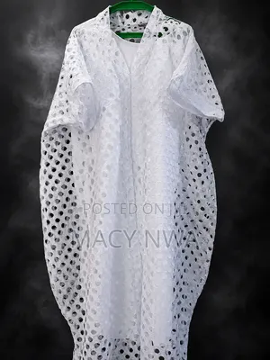 `White Eyelet Lace Boubou Dress - Free Size`