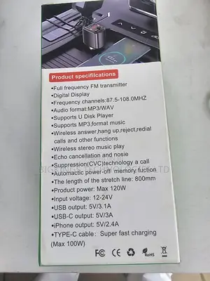 CAR-Y10 4-in-1 120W Super Fast Charge Bluetooth Car FM Transmitter