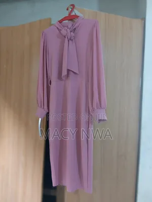 Dusty Pink Modest Maxi Dress With Scarf Collar