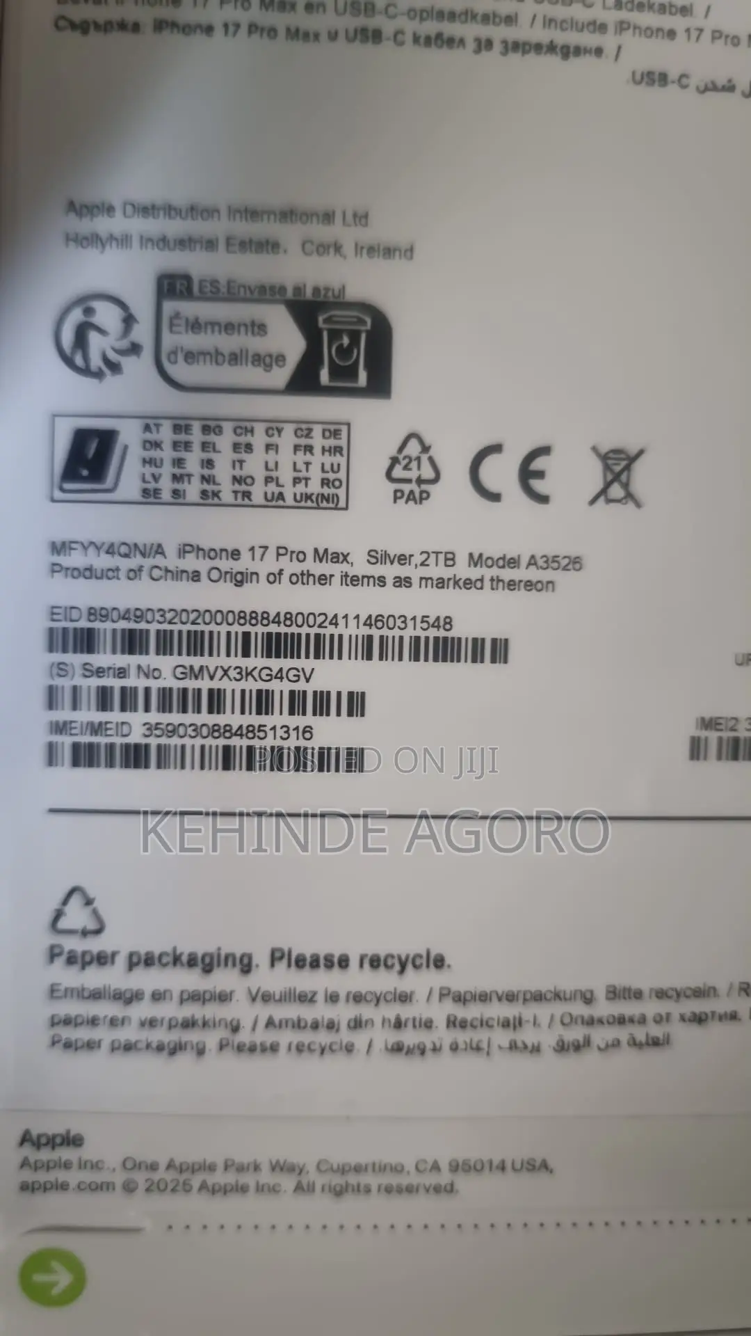 New Apple iPhone 17 Pro Max 2 TB Silver