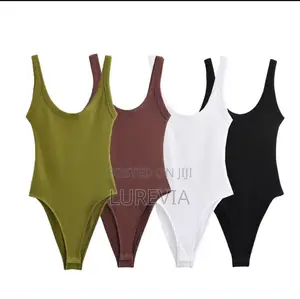 Ribbed Scoop-Neck Bodysuit