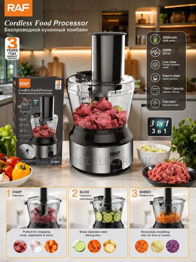 RAF 3in1 200w Rechargeable (750ml) High Quality Food Processor/Blender