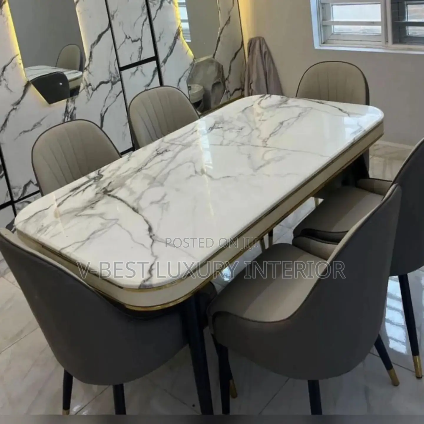Modern 6-Seater Marble Dining Table Set