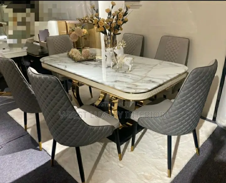 Modern 6-Seater Marble Dining Table Set