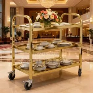 Quality Stainless Steel Titanium Gold Three Layer Food Trolley