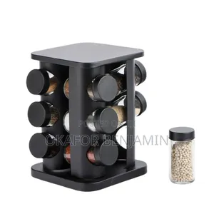 12 Jar Rotating Spice Rack Organizer Square Shape