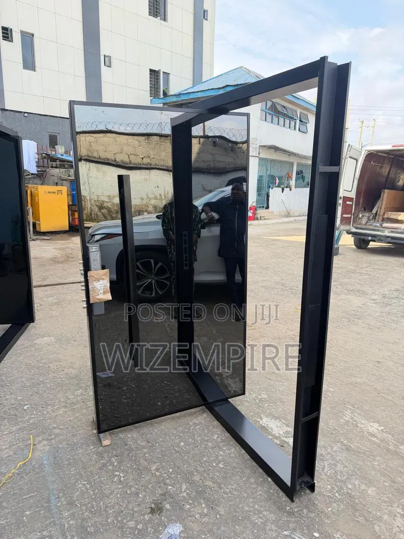 Plain Black Pivot Door With Smart Lock Handle Available