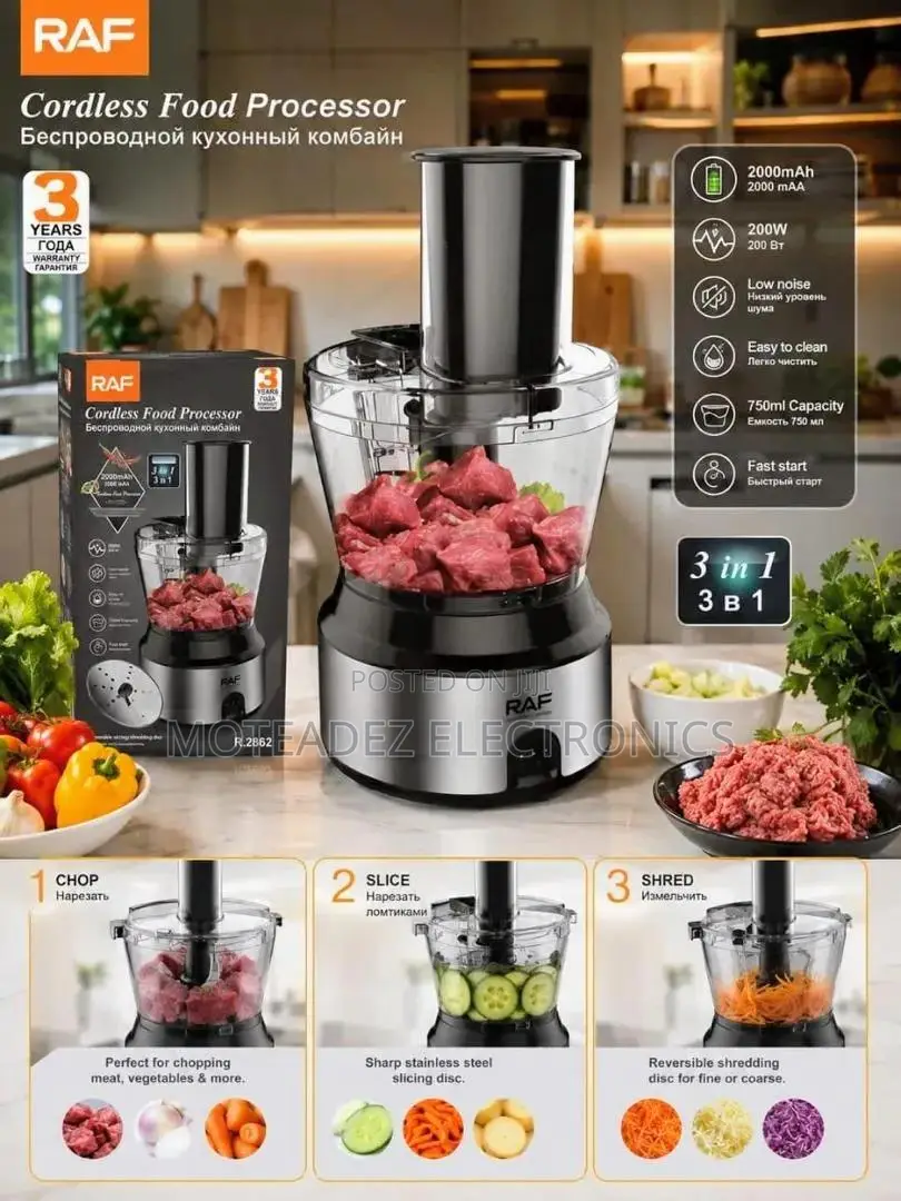 RAF 3in1 200w Rechargeable (750ml) High Quality Food Processor/Blender