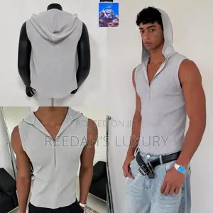 Ribbed Quarter-Zip Hooded Tank Top