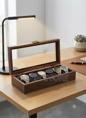 6 Slot Wood Grain Watch Storage Box