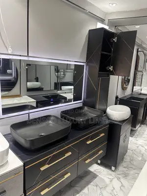 Modern Double Bowl  Black Bathroom Cabinet