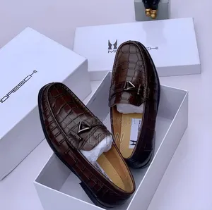 Men’s Premium Crocodile-Pattern Loafers – Brown Designer Style