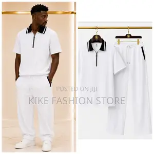 Men's Luxury 2-Piece Tracksuit Set - Polo Zip + Wide Leg Trouser