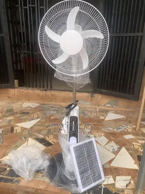 16-Inch AC/DC Solar Rechargeable Standing Fan + Solar Panel & Bulbs