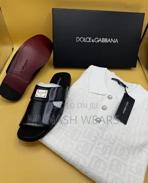 Italian Leather Dolce & Gabbana Leather Slieprs With Free Polo