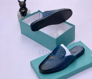 PRADA Men’s Luxury Slides – Blue Crocodile Pattern | Designer Style