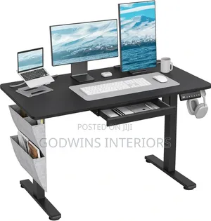 Sleek Black Electric Height Adjustable Desk With Pull-Out Drawer