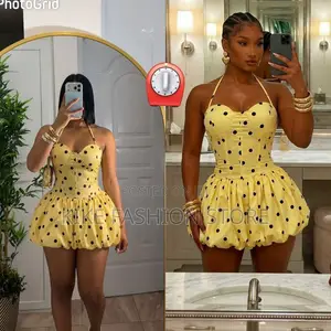 Yellow Polka Dot Halter Bubble Mini Dress - Party/Brunch Dress