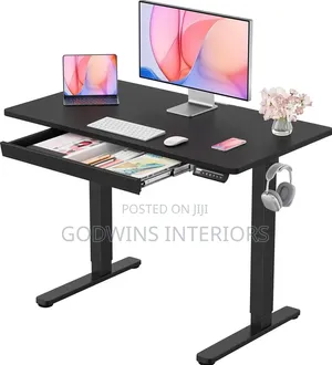Black Electric Sit-Stand Desk With Built-in Drawer