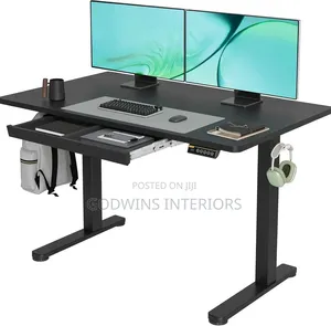 Black Electric Sit-Stand Desk With Built-in Drawer