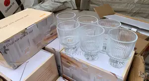 Premium 6Piece Ribbed Glass Tumbler Set With Pedestal Foot (Glassware)