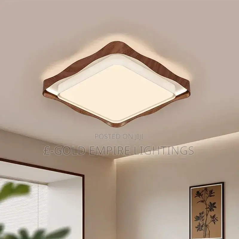 Modern LED Ceiling Light – Elegant Wooden Square Design