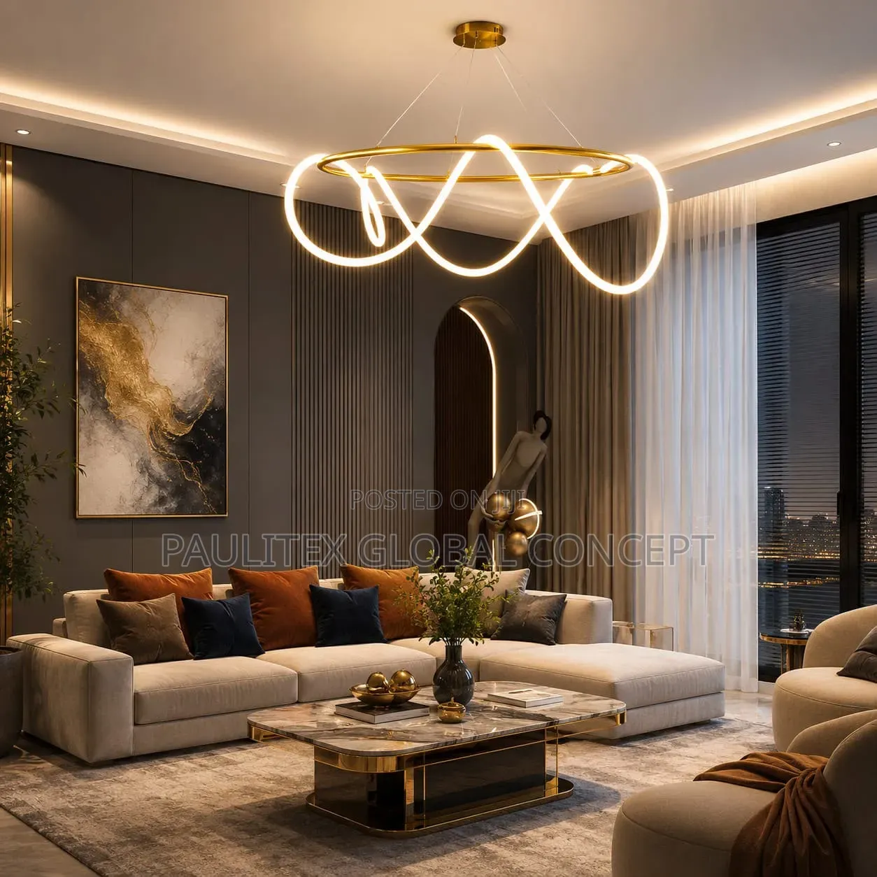 Gold Infinity Loop LED Pendant Chandelier