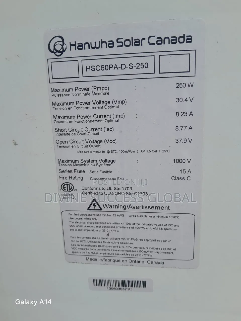 Quality 250 Watts Poly 60cell