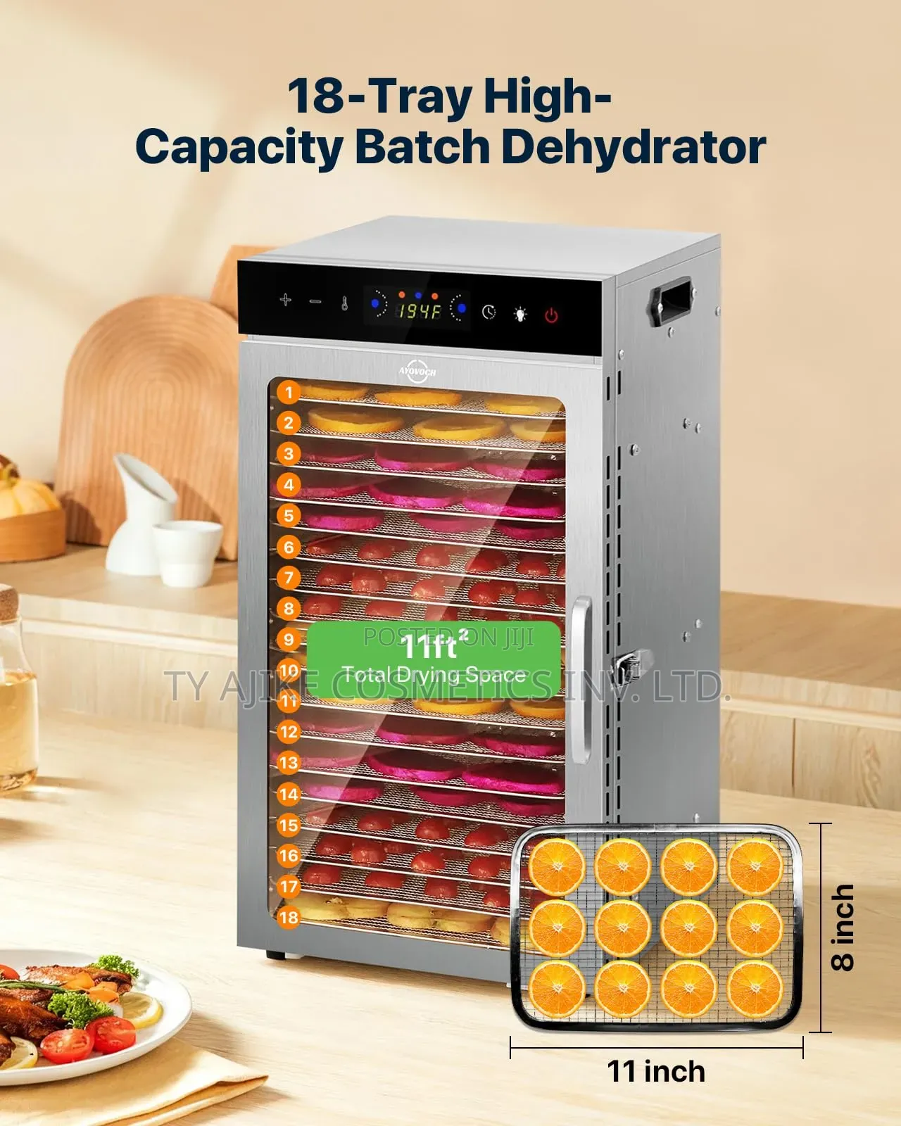 18 Tray Rack Double Layer Touch Operation Food Dehydrator